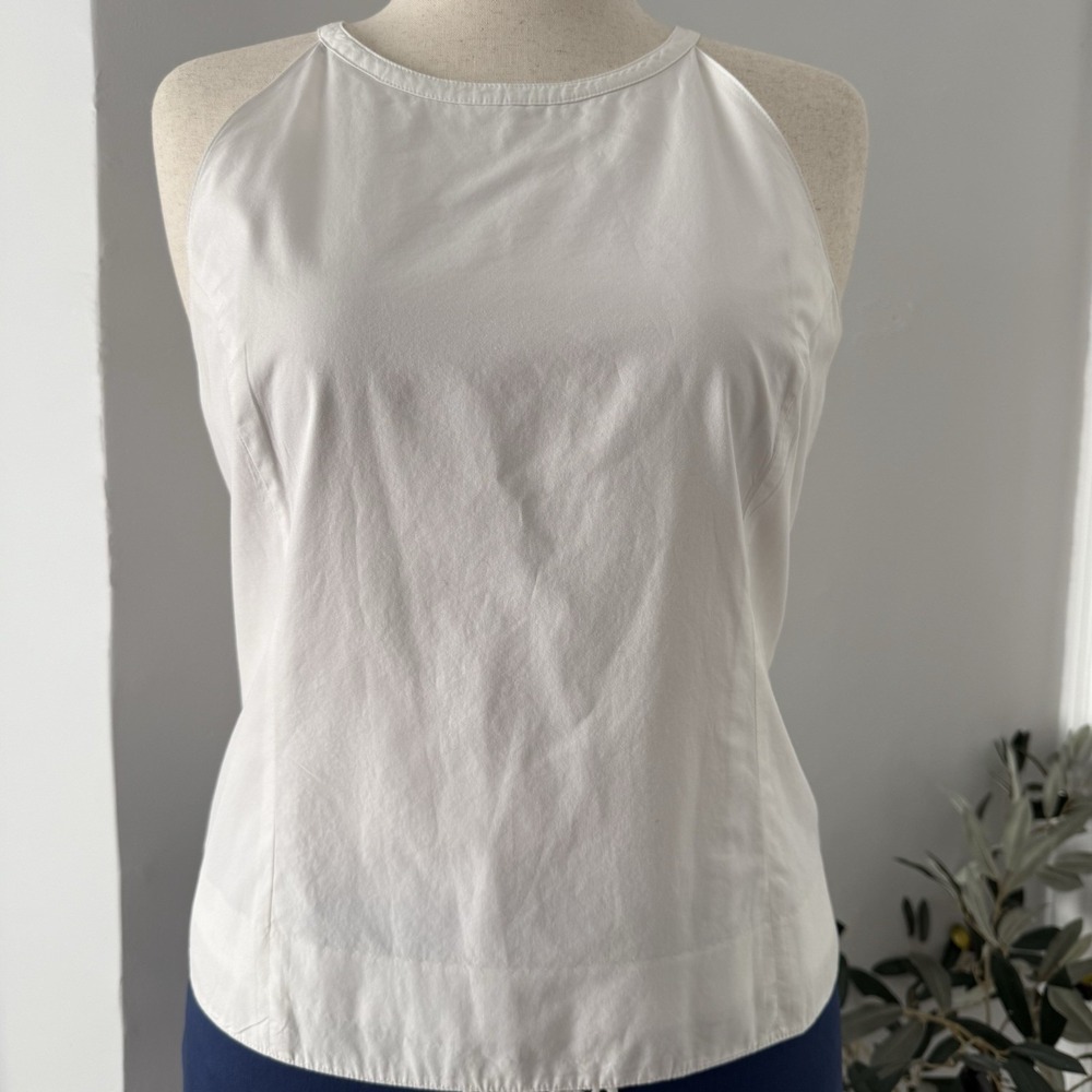 Vintage Lilly Pulitzer White Cotton Halter Top Logo Button Back Preppy Resort 12